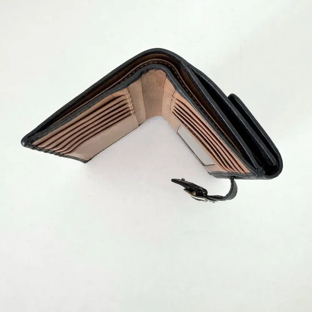 Coach Vintage Buckle Bifold Wallet Organizer Cardholder Black Leather
